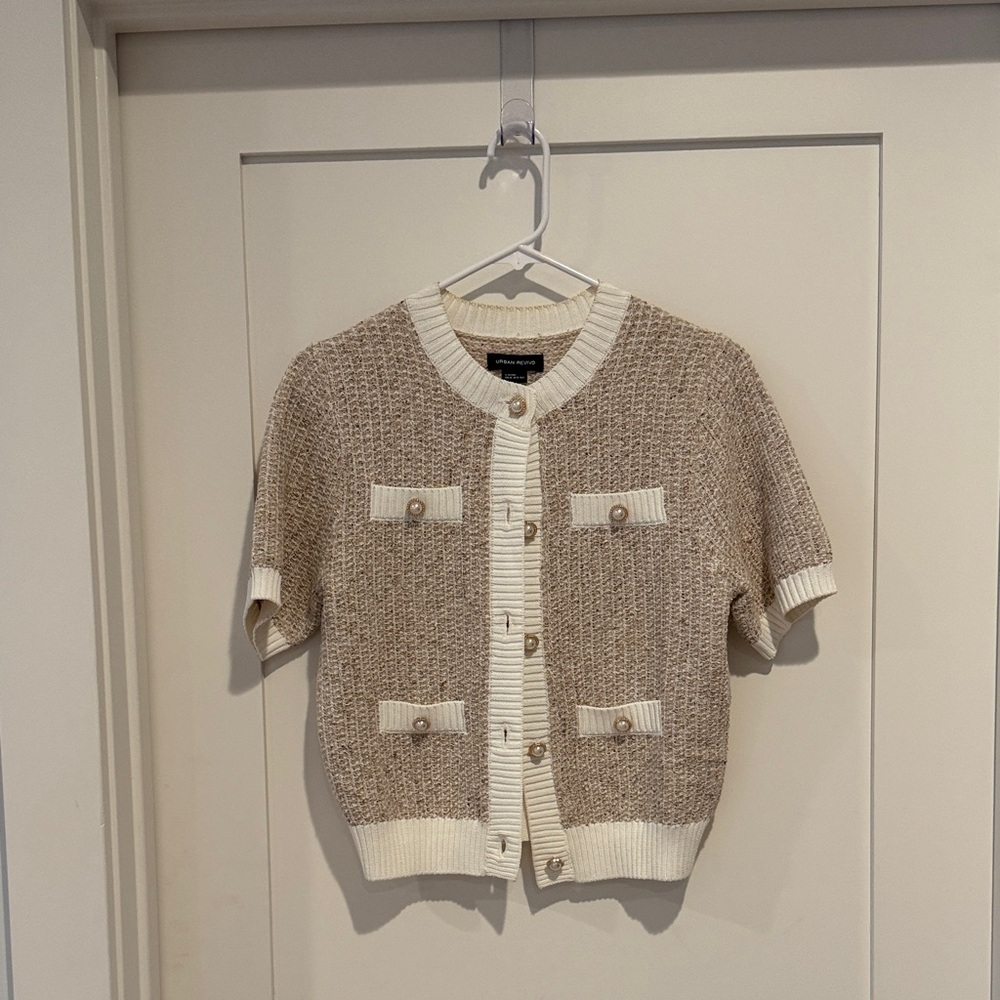 Tan and Cream Short Sleeve Cardigan